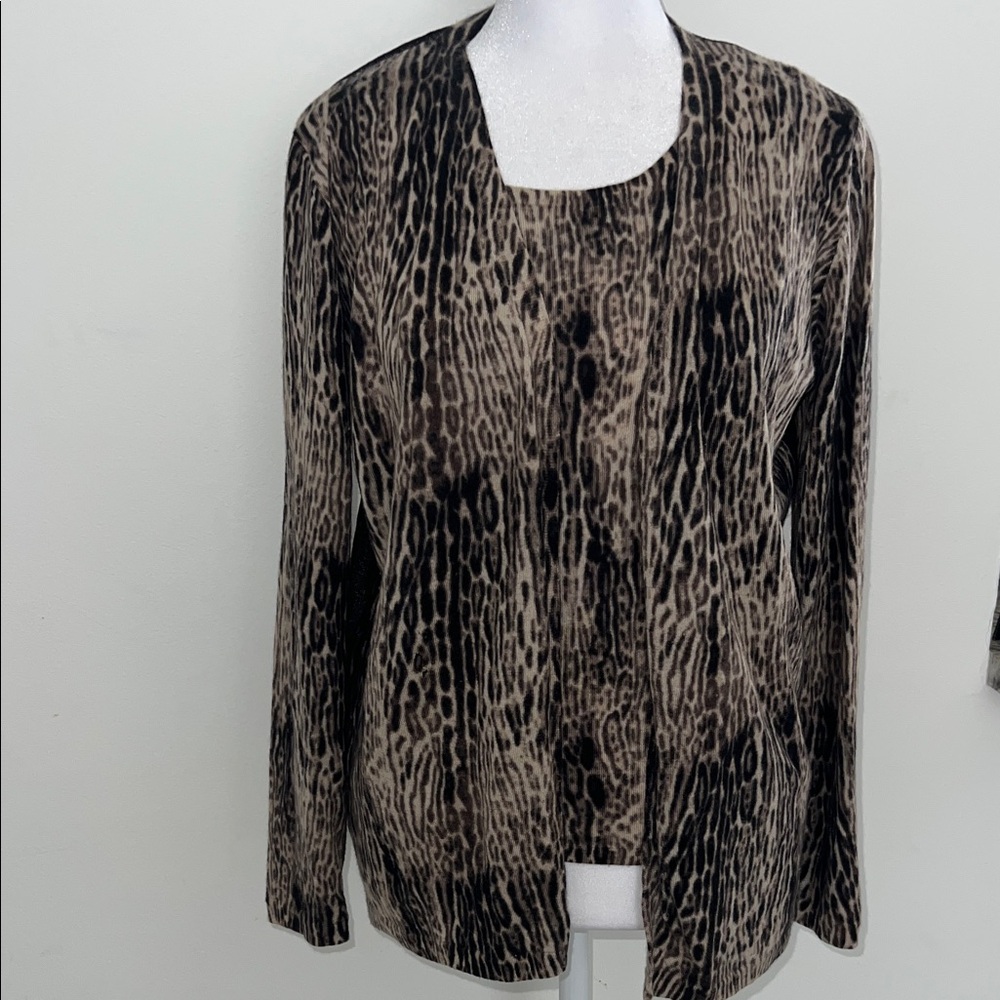 Neiman Marcus Cashmere collection Animal-Print Cardigan and top Brown and Black